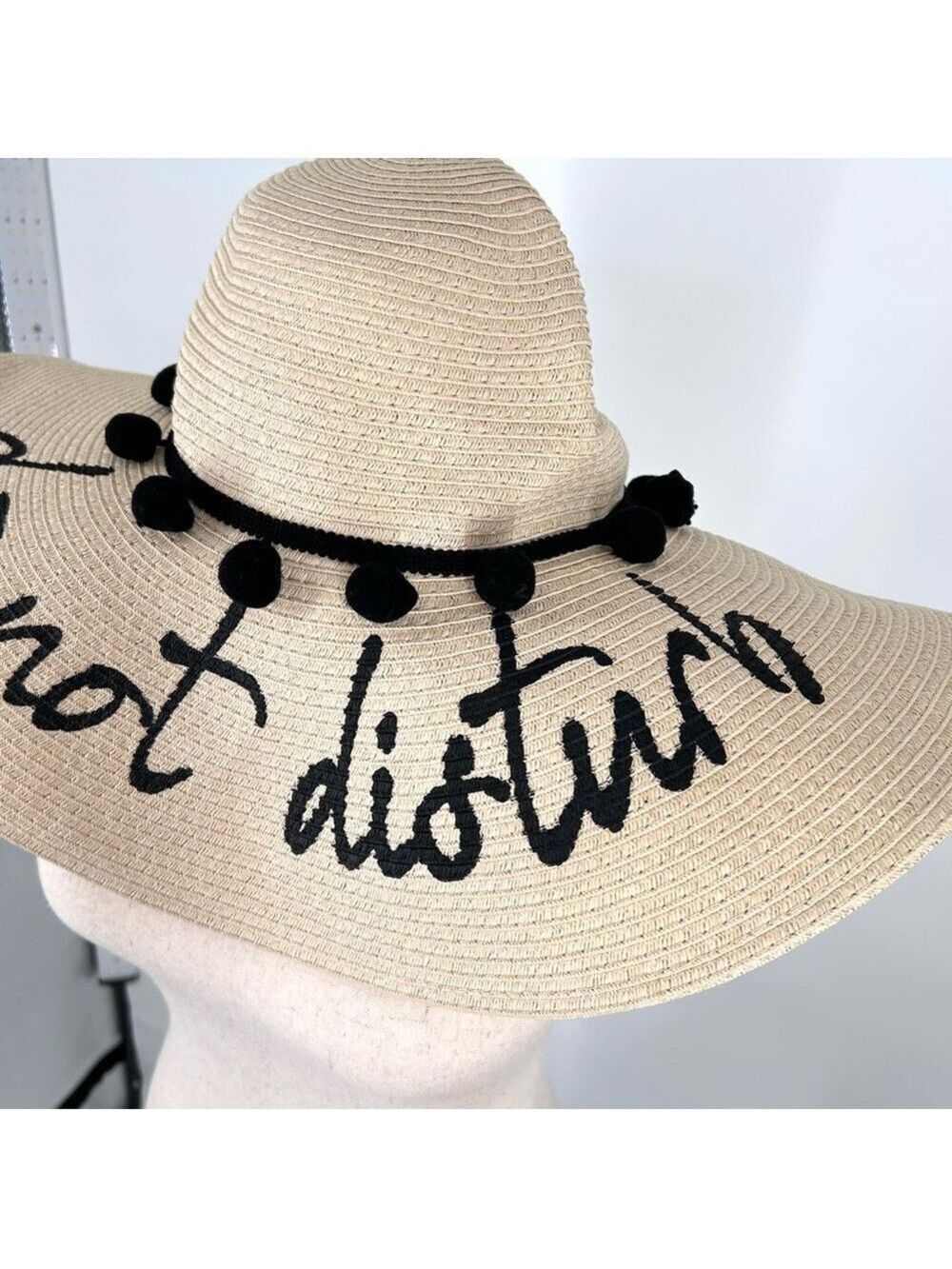 Coastalista Straw Wide Brim Hat Pom Pom NWT - Picture 3 of 14